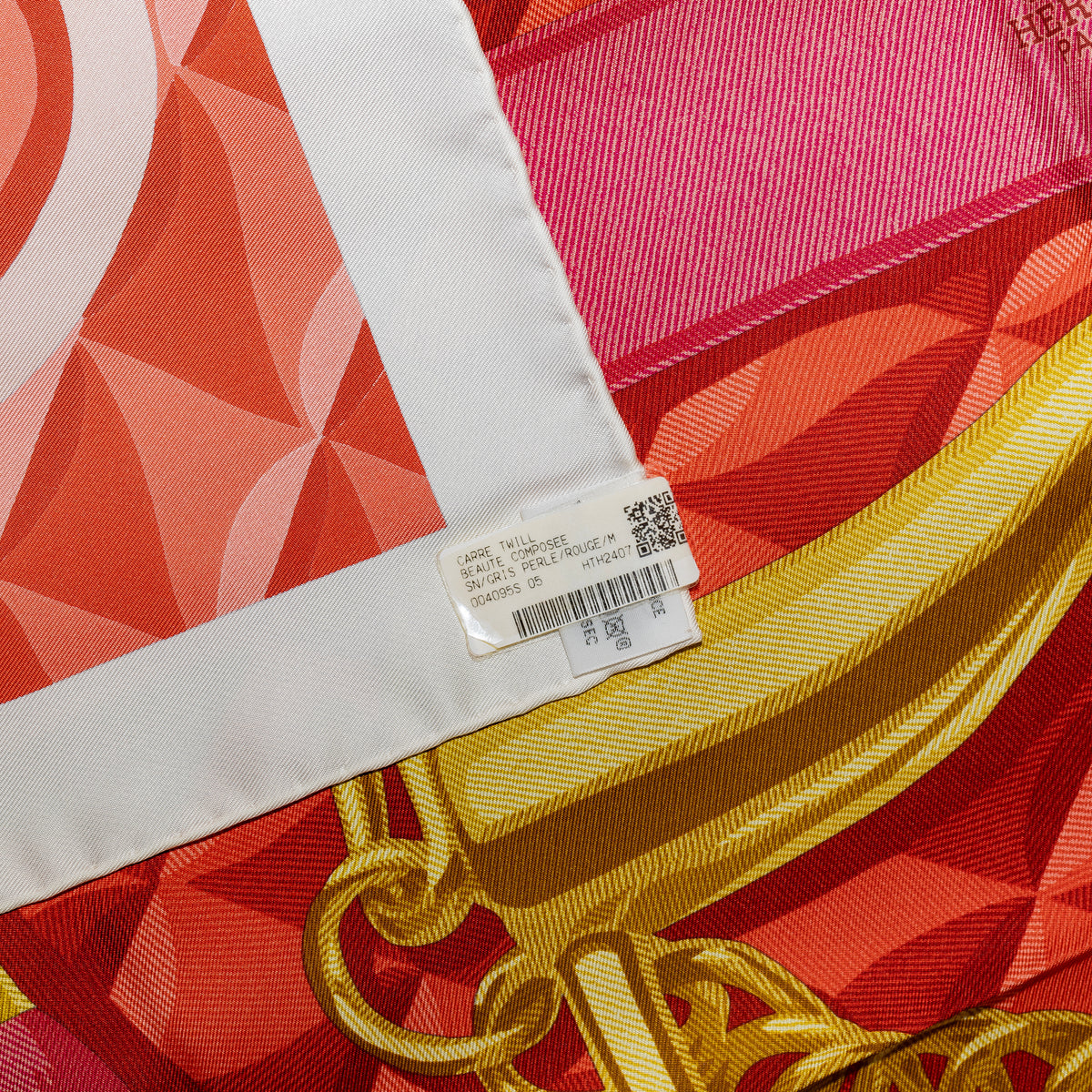 Hermès Silk Scarf Beauté Composée - Gris Perle Rouge Mordoré - NWSTS - 2609301934