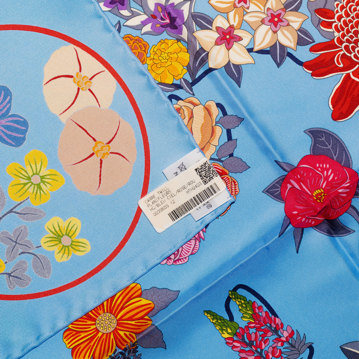 Hermes Silk Scarf 90 Planifleurs - Bleu Ciel Rose Rouge - NWSTS - 2609291926