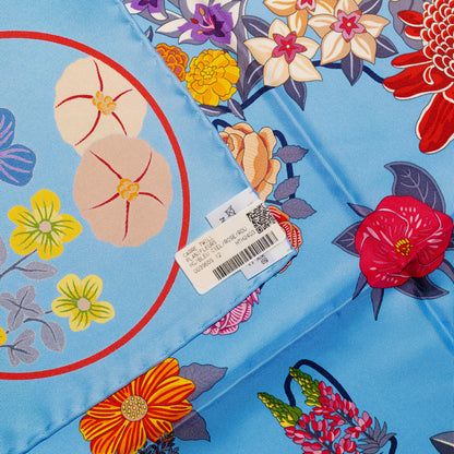 Hermes Silk Scarf 90 Planifleurs - Bleu Ciel Rose Rouge - NWSTS - 2609291926