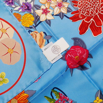Hermes Silk Scarf 90 Planifleurs - Bleu Ciel Rose Rouge - NWSTS - 2609291926