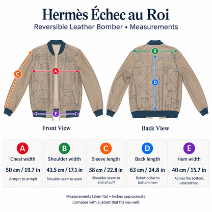 Reversible Leather Bomber Hermes Jacket - Échec au Roi - Beige Blue - NWOT - 2609071721