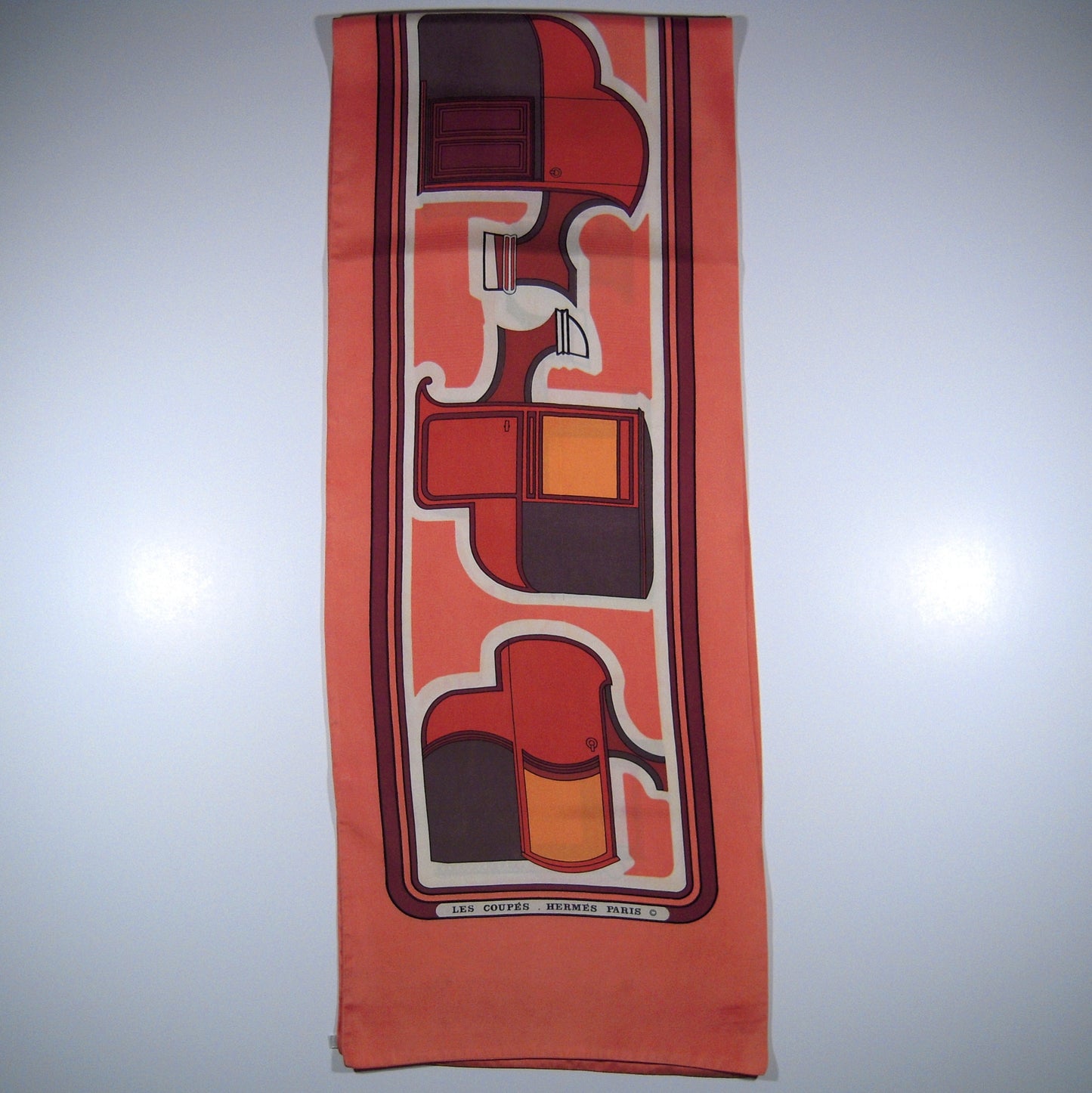 Hermes Coupés Double Silk Shawl Salmon F de la Perriere 1970 - 1004250133
