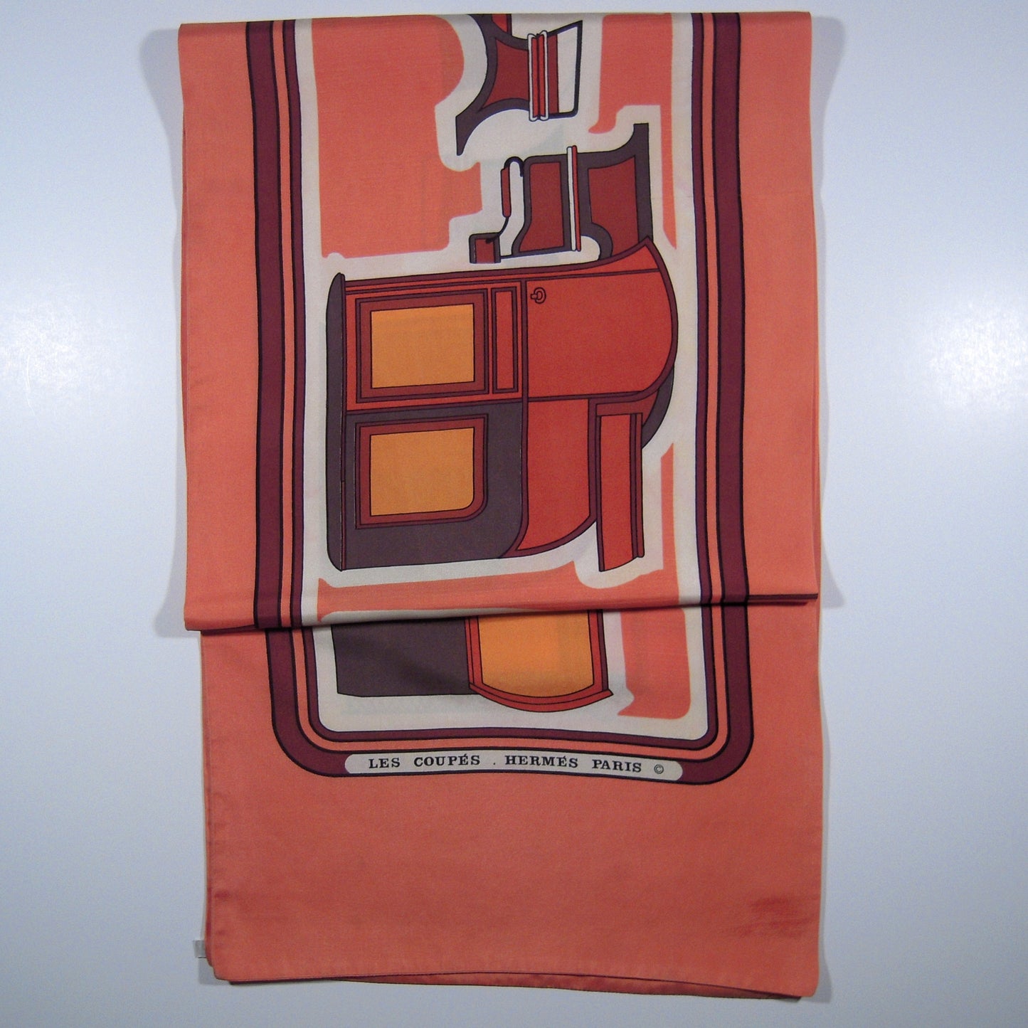 Hermes Coupés Double Silk Shawl Salmon F de la Perriere 1970 - 1004250133