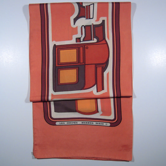 Hermes Coupés Double Silk Shawl Salmon F de la Perriere 1970 - 1004250133