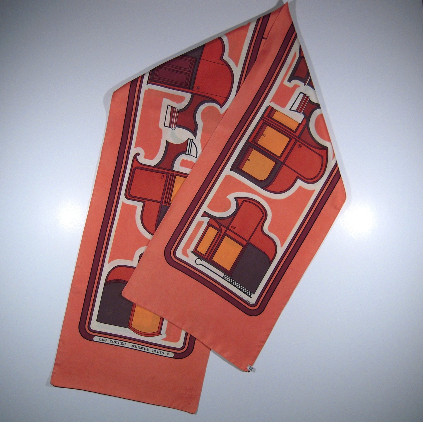 Hermes Coupés Double Silk Shawl Salmon F de la Perriere 1970 - 1004250133