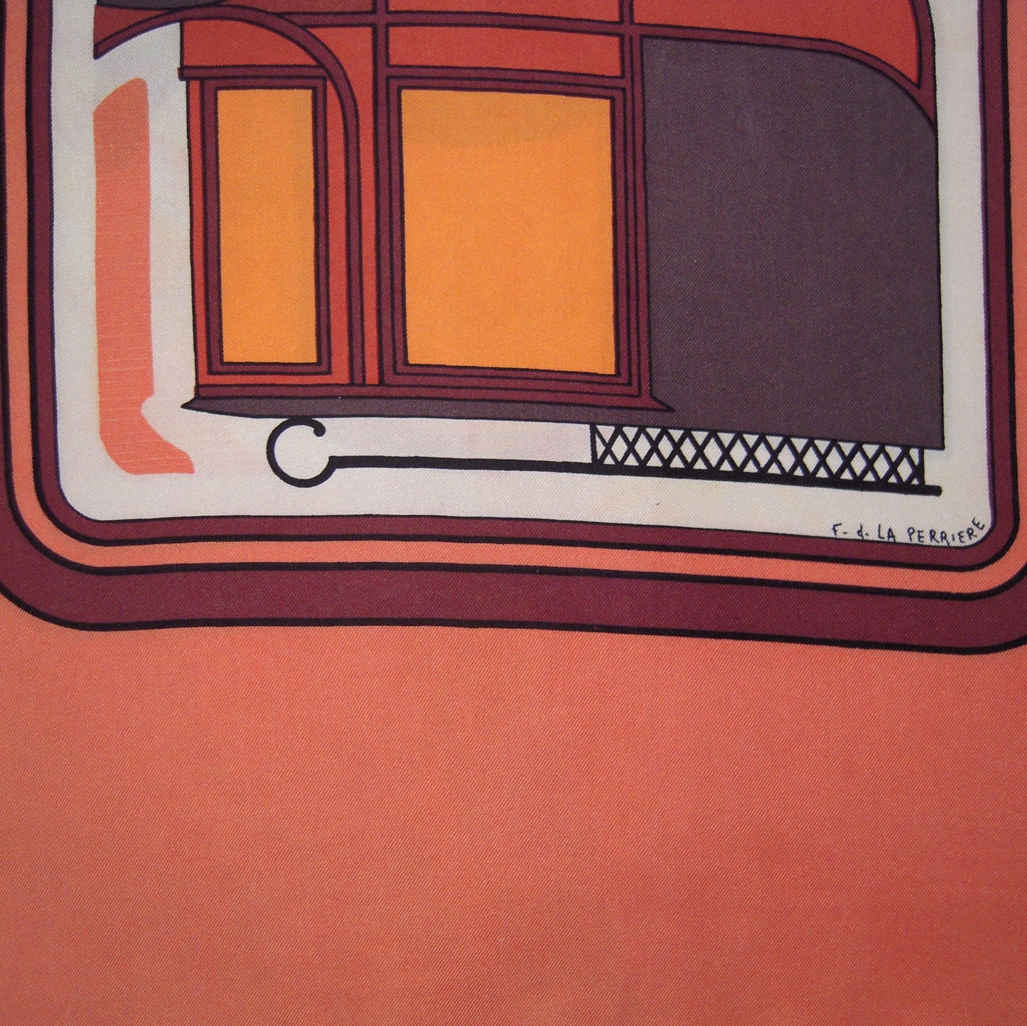 Hermes Coupés Double Silk Shawl Salmon F de la Perriere 1970 - 1004250133