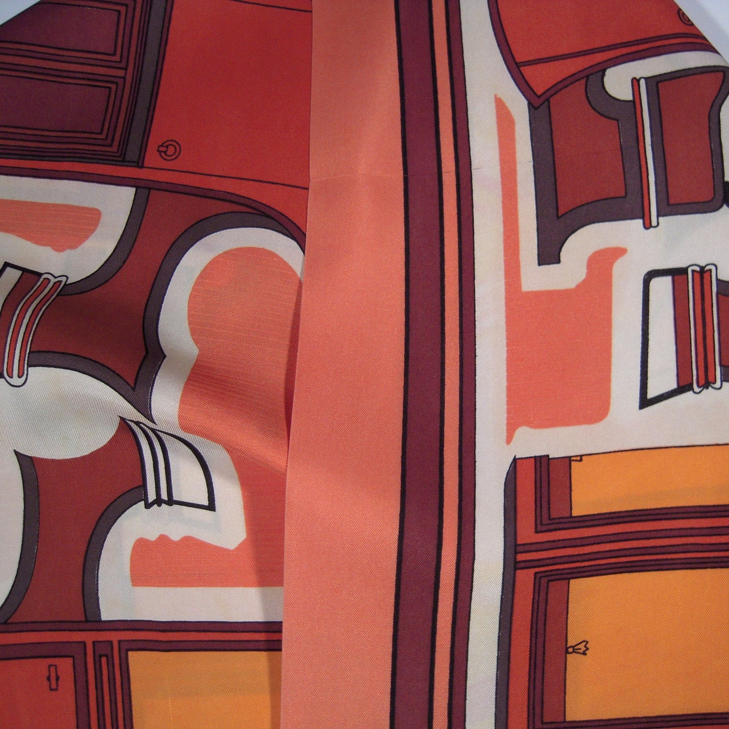 Hermes Coupés Double Silk Shawl Salmon F de la Perriere 1970 - 1004250133
