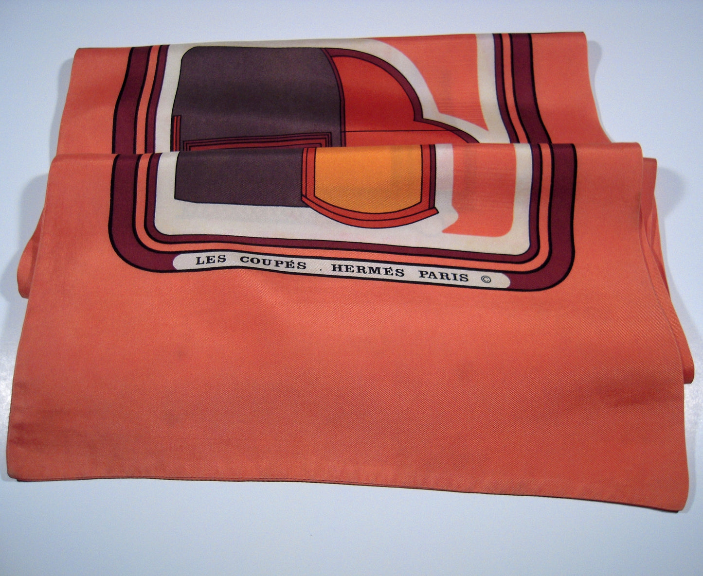 Hermes Coupés Double Silk Shawl Salmon F de la Perriere 1970 - 1004250133