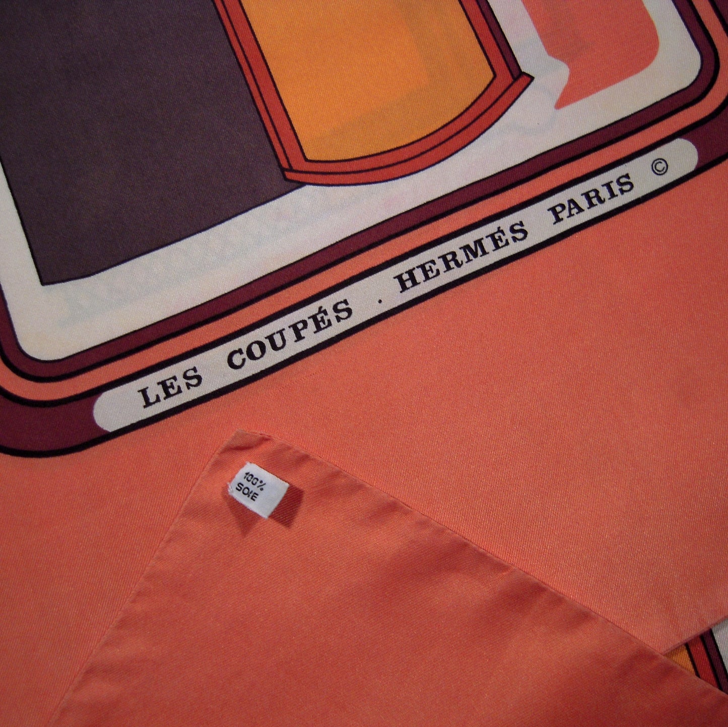 Hermes Coupés Double Silk Shawl Salmon F de la Perriere 1970 - 1004250133