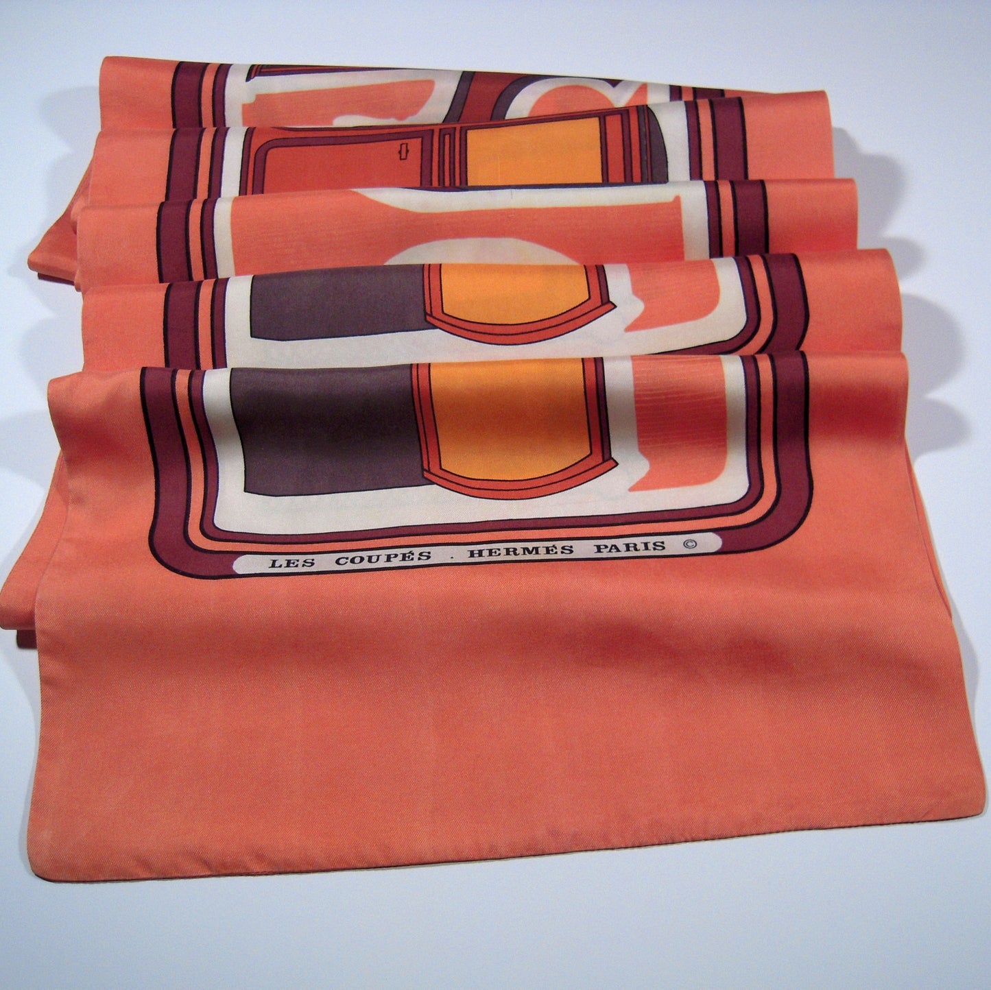 Hermes Coupés Double Silk Shawl Salmon F de la Perriere 1970 - 1004250133