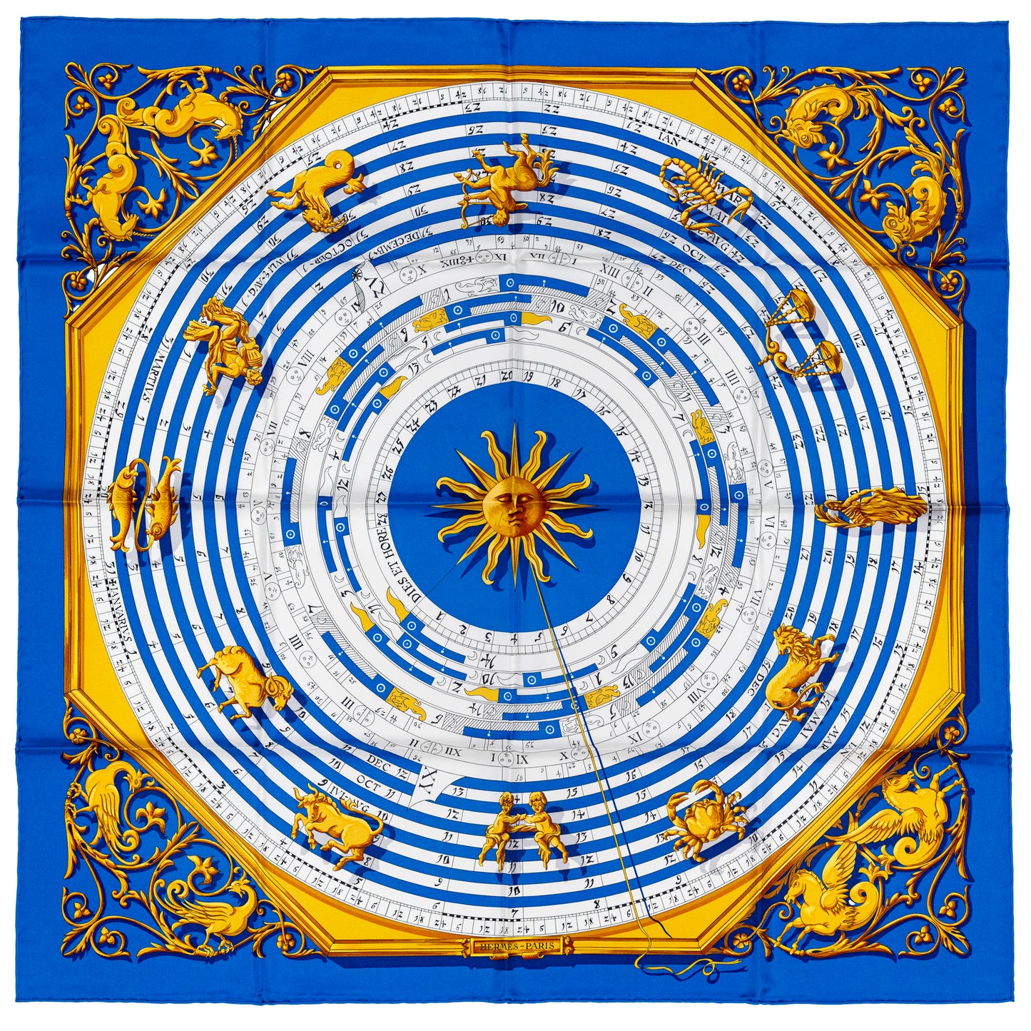 Hermes Silk Scarf Astrologie Forever – Bleu Cobalt Vieil Or Blanc – NWST – 2507101645