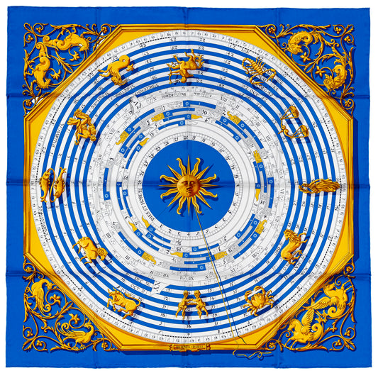 Hermes Silk Scarf Astrologie Forever – Bleu Cobalt Vieil Or Blanc – NWST – 2507101645