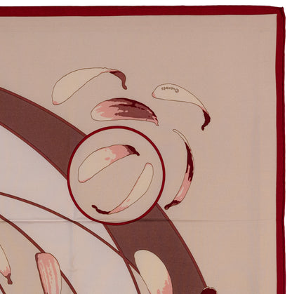 Hermes Silk Scarf Au Gré du Vent – Bordeaux Beige - Mint - Collector