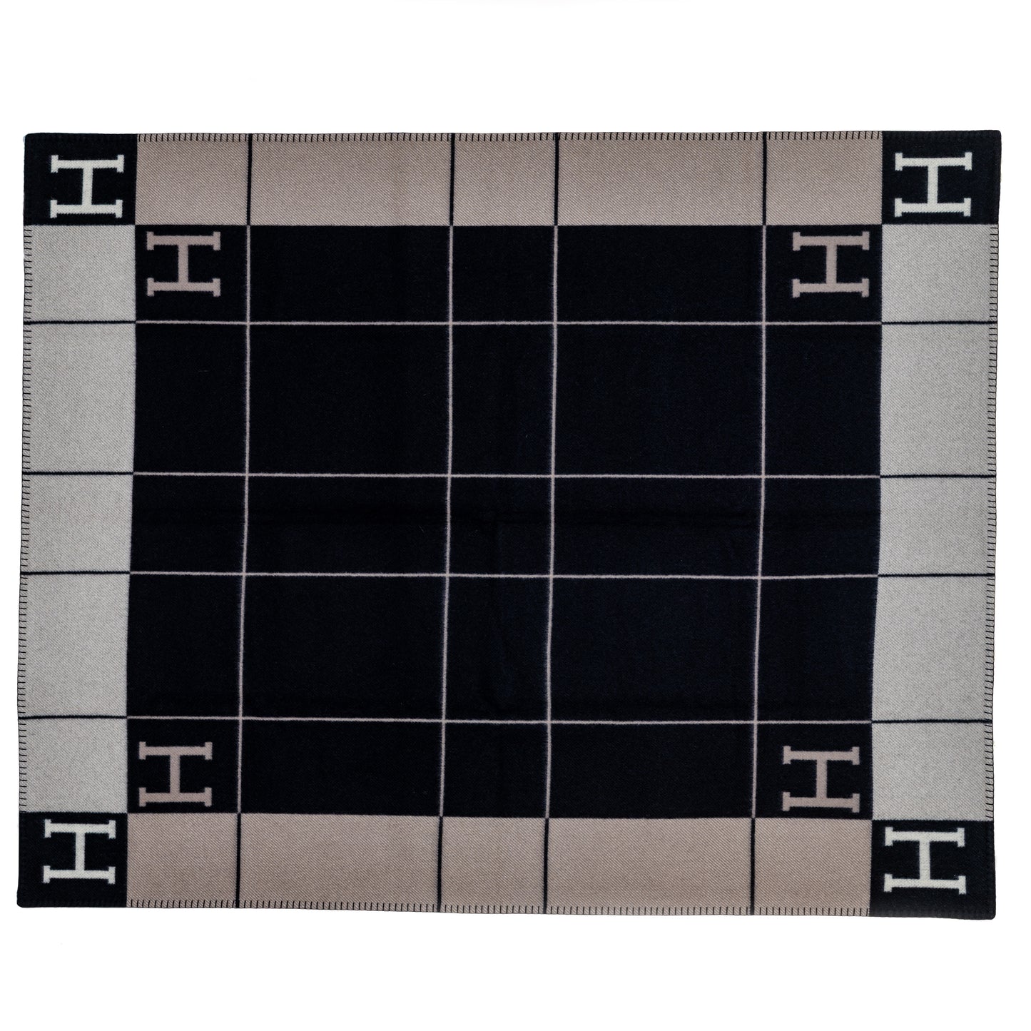 Hermès Throw Plaid Blanket Avalon III Throw Blanket Plaid - Noir Écru Gris - NWCT - 2504181300
