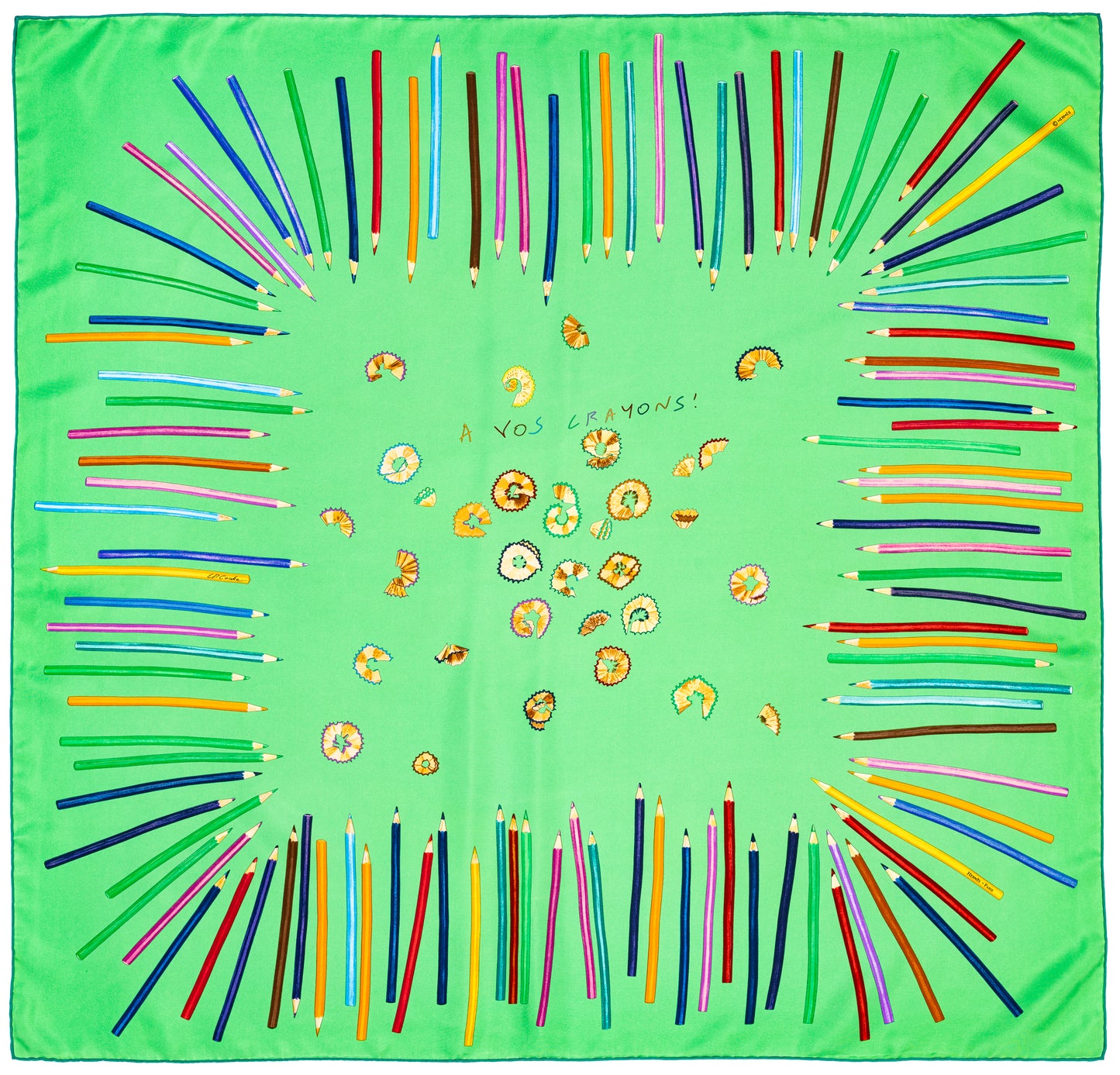 Hermes Silk Scarf A vos Crayons - Green - Mint Care Tag