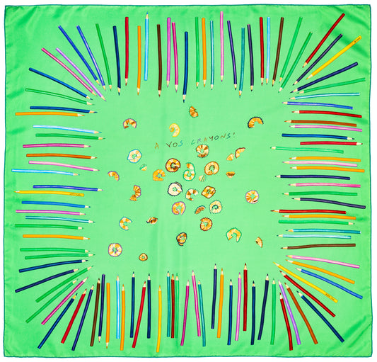 Hermes Silk Scarf A vos Crayons - Green - Mint Care Tag
