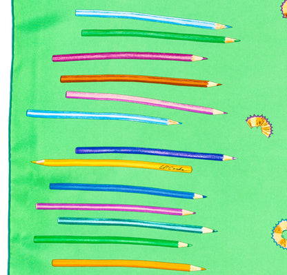 Hermes Silk Scarf A vos Crayons - Green - Mint Care Tag