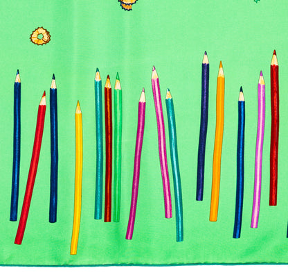 Hermes Silk Scarf A vos Crayons - Green - Mint Care Tag