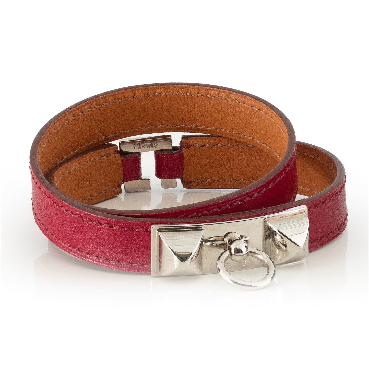 Hermes Bracelet Rivale Medor Colliers De Chiens Double Tour Leather - ESP - 65-12mm Red New In Box