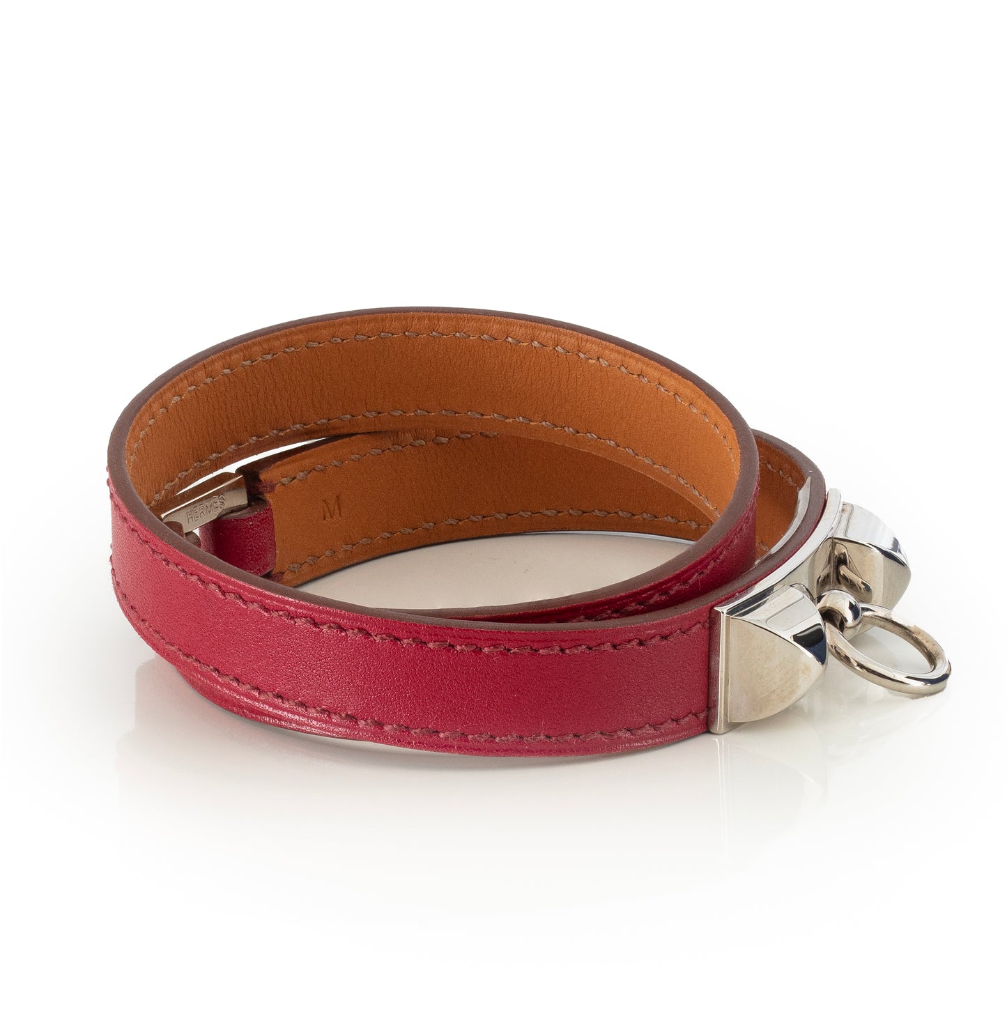 Hermes Bracelet Rivale Medor Colliers De Chiens Double Tour Leather - ESP - 65-12mm Red New In Box