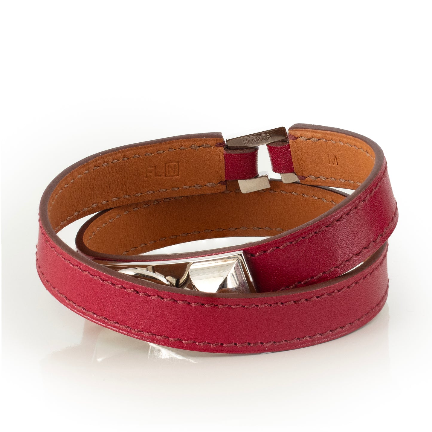 Hermes Bracelet Rivale Medor Colliers De Chiens Double Tour Leather - ESP - 65-12mm Red New In Box