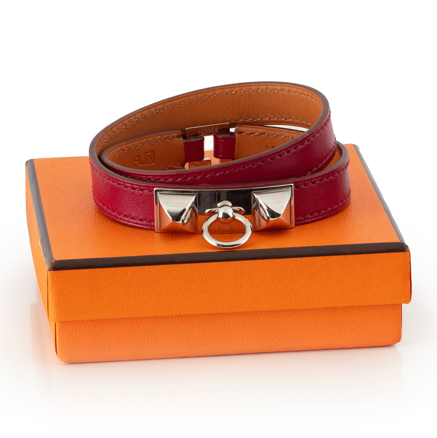 Hermes Bracelet Rivale Medor Colliers De Chiens Double Tour Leather - ESP - 65-12mm Red New In Box