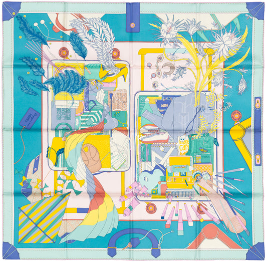 Hermes Silk Scarf Bagage a Main - Turquoise Rose Pal - NWST - 2604131745