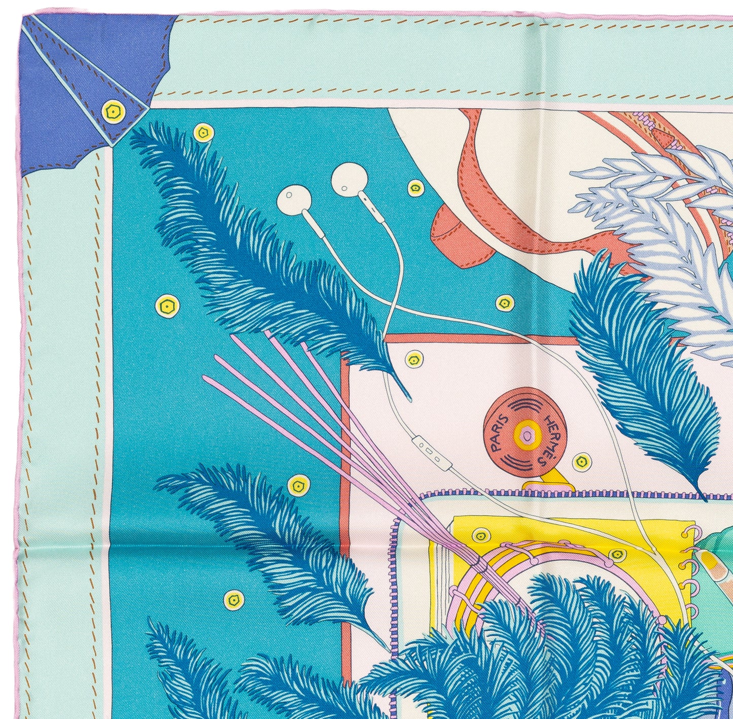 Hermes Silk Scarf Bagage a Main - Turquoise Rose Pal - NWST - 2604131745