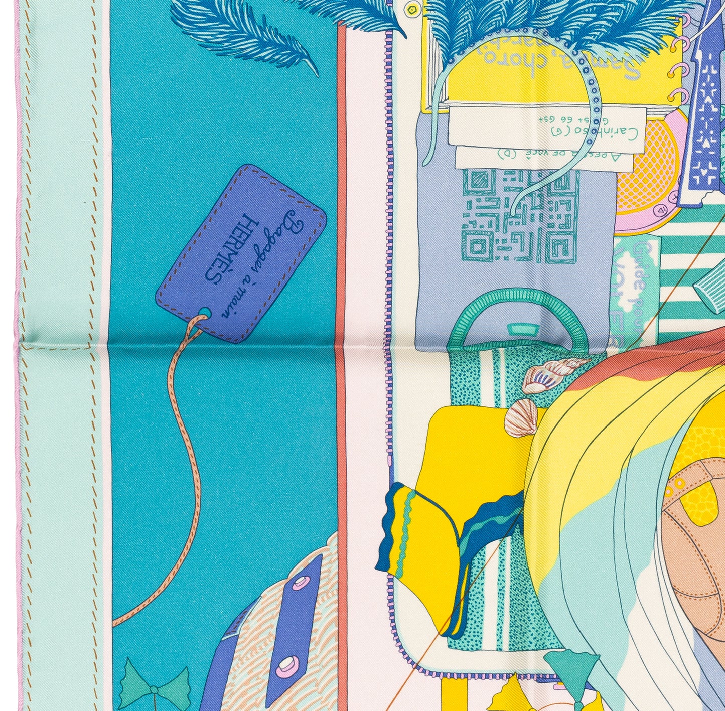 Hermes Silk Scarf Bagage a Main - Turquoise Rose Pal - NWST - 2604131745