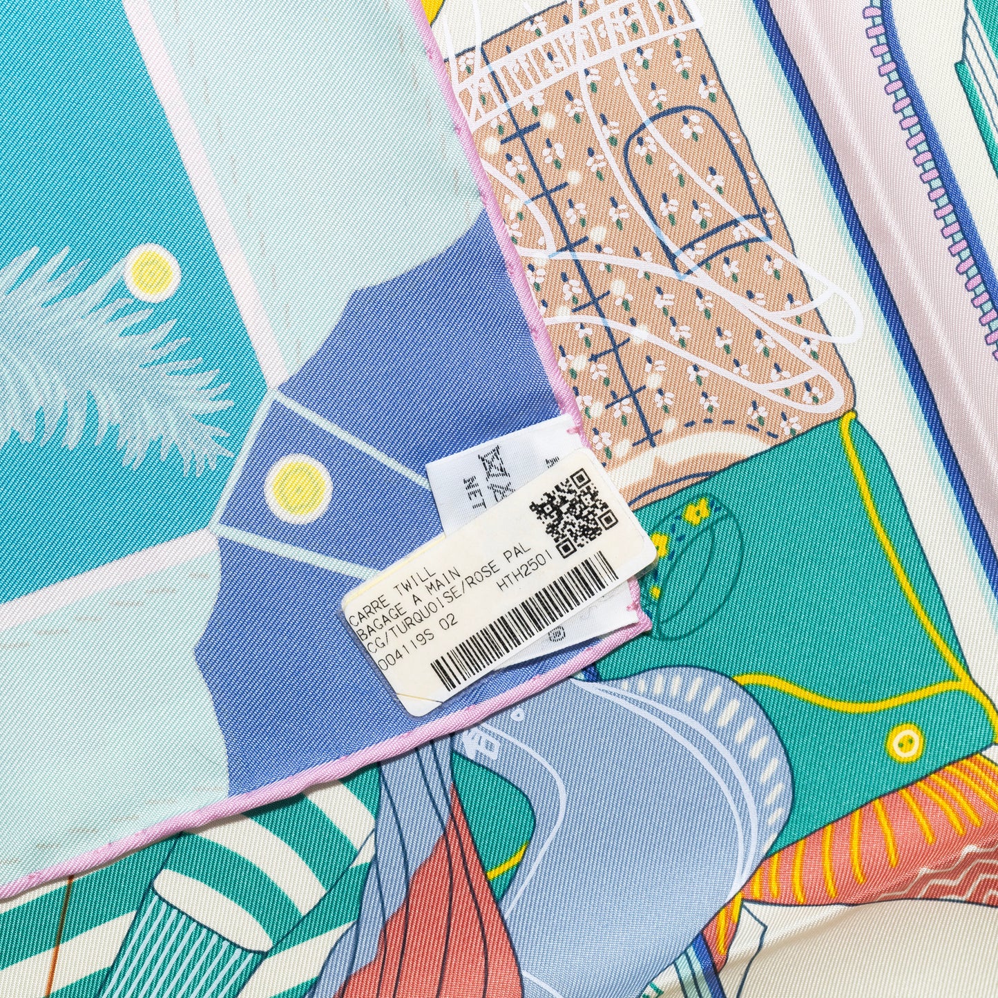Hermes Silk Scarf Bagage a Main - Turquoise Rose Pal - NWST - 2604131745