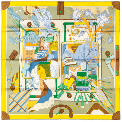 Hermes Silk Scarf Bagage a Main - Vert Amande Jaune - New With Tag