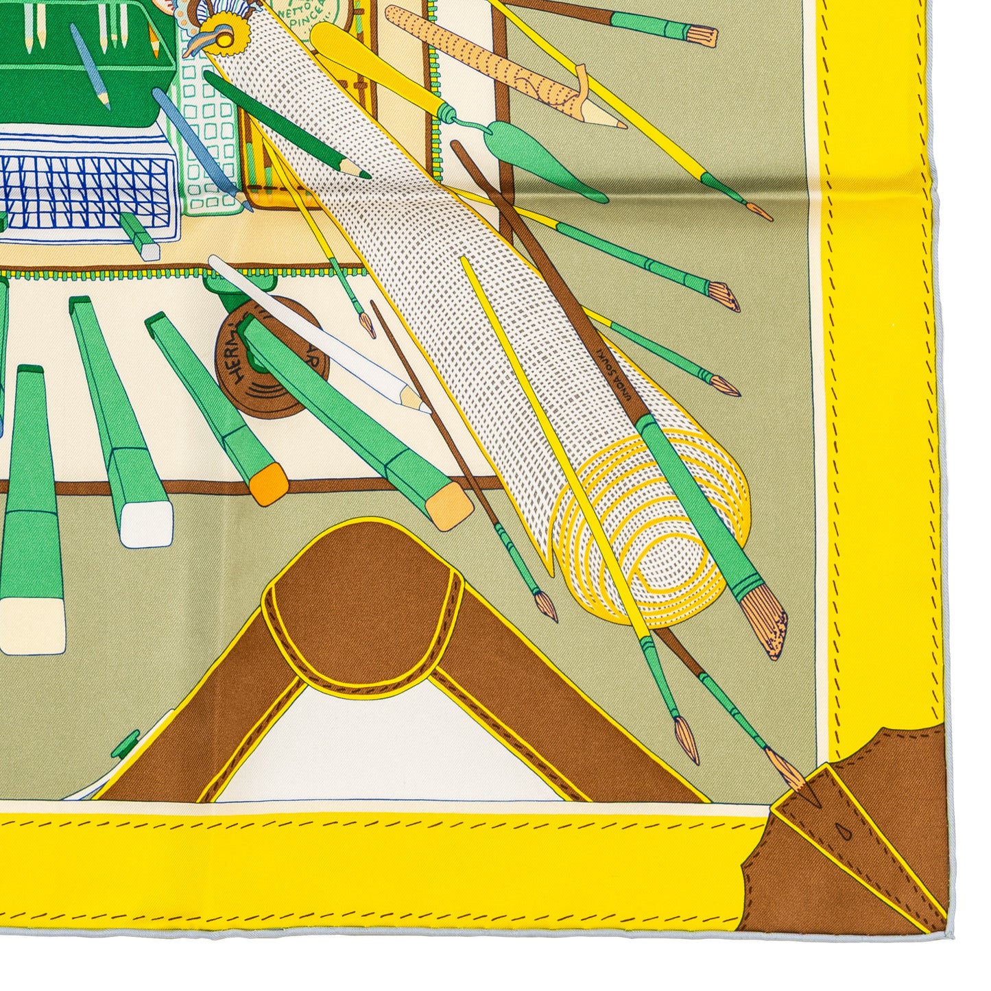 Hermes Silk Scarf Bagage a Main - Vert Amande Jaune - New With Tag