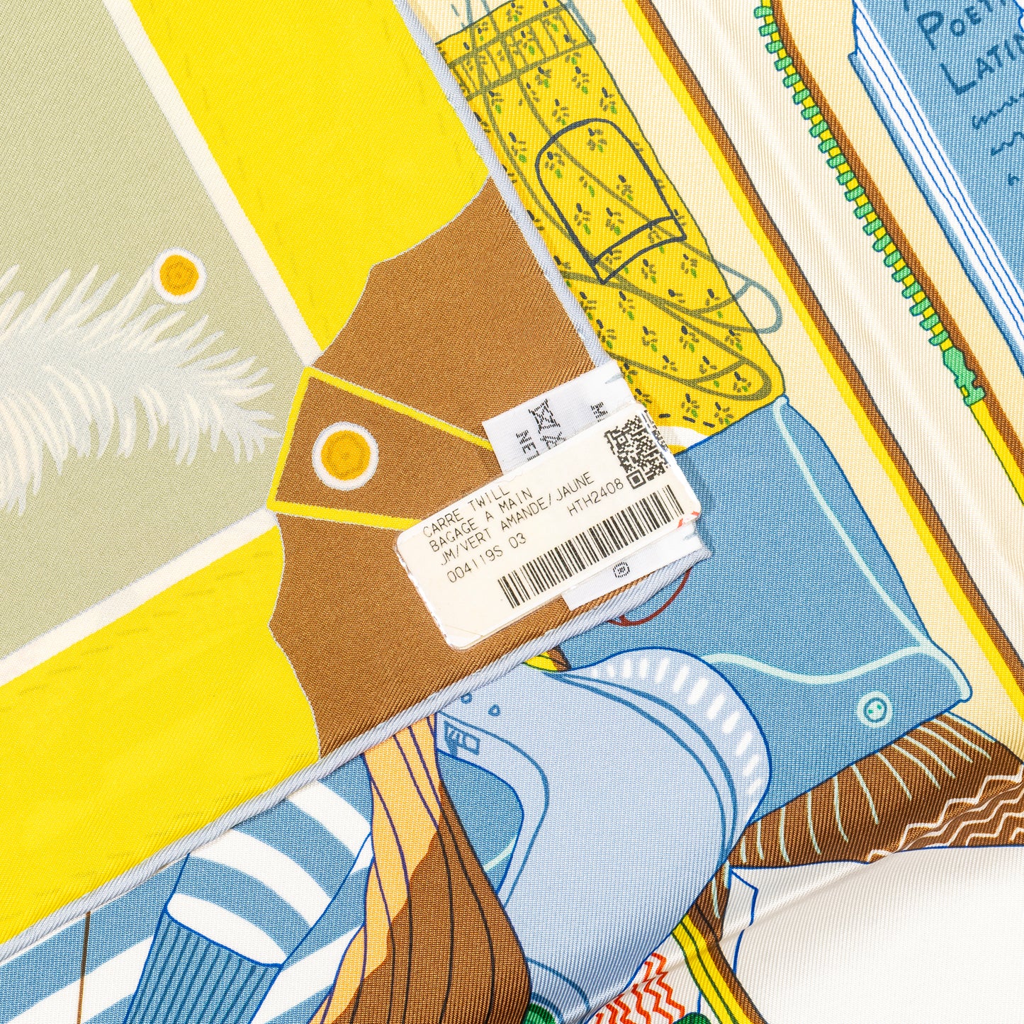 Hermes Silk Scarf Bagage a Main - Vert Amande Jaune - New With Tag