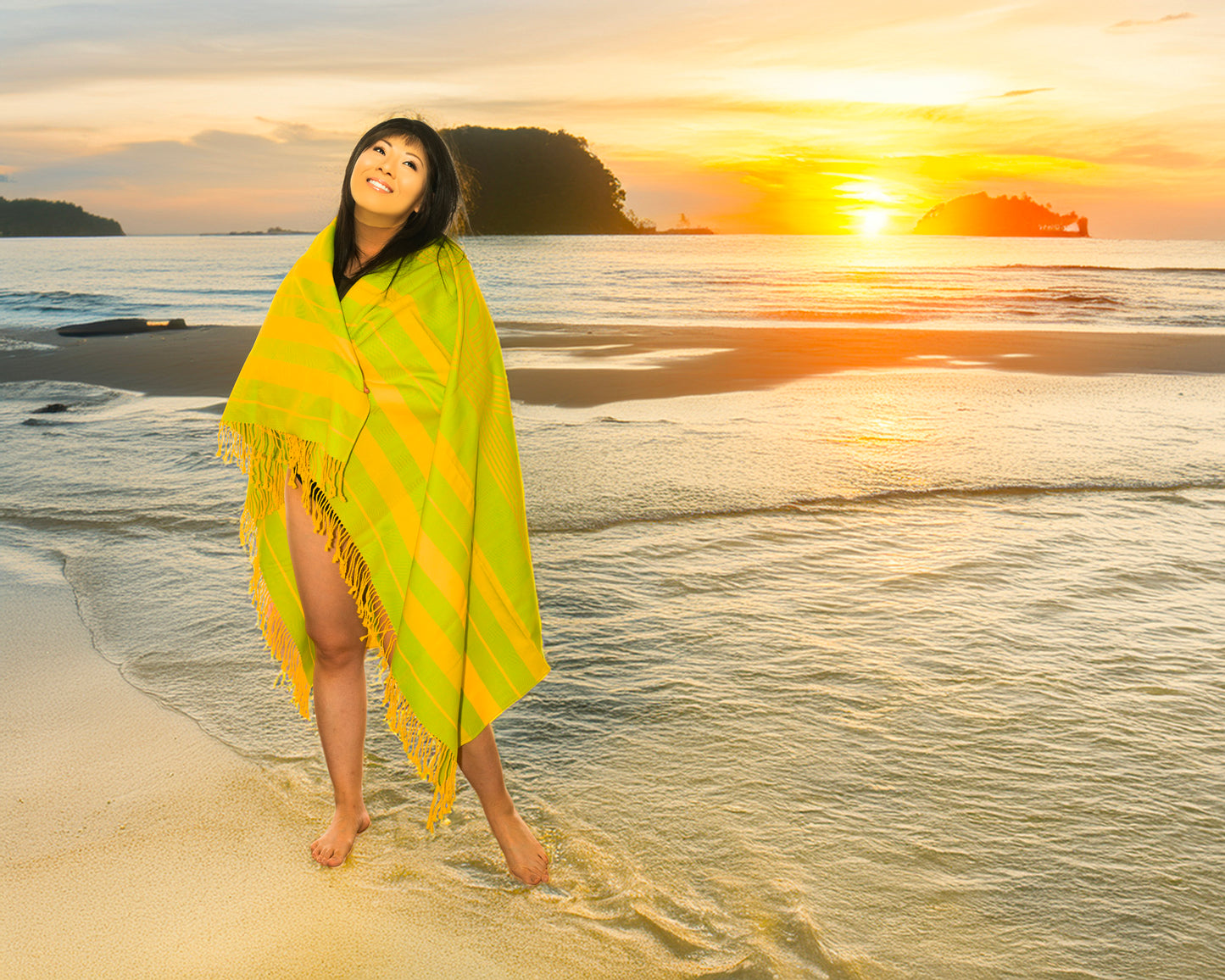 Hermes Beach Towel Pareo - Circuit 24 Chaine D Ancres - Lime Yellow - 132x167cm 100% Cotton Chevron Embroid - New - 2510111722