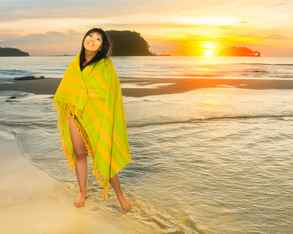 Hermes Beach Towel Pareo - Circuit 24 Chaine D Ancres - Lime Yellow - 132x167cm 100% Cotton Chevron Embroid - New - 2510111722