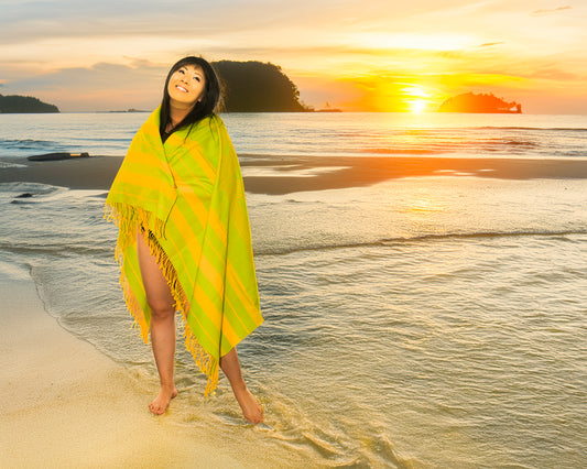 Hermes Beach Towel Pareo - Circuit 24 Chaine D Ancres - Lime Yellow - 132x167cm 100% Cotton Chevron Embroid - New - 2510111722