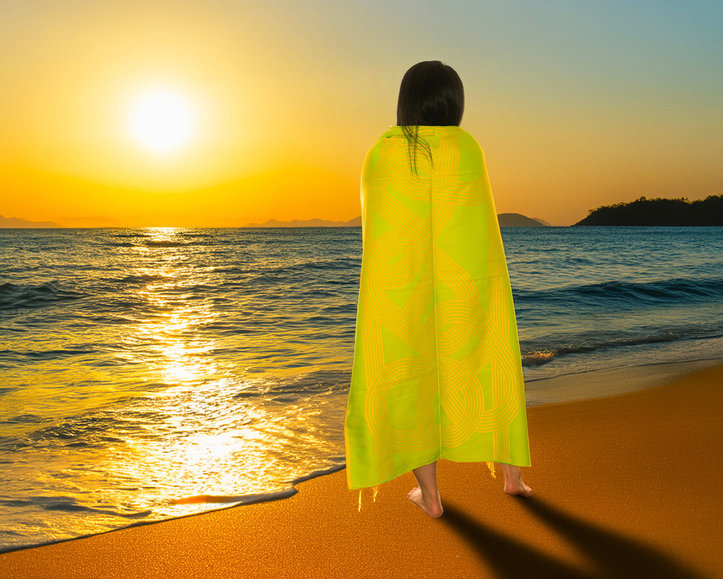 Hermes Beach Towel Pareo - Circuit 24 Chaine D Ancres - Lime Yellow - 132x167cm 100% Cotton Chevron Embroid - New - 2510111722