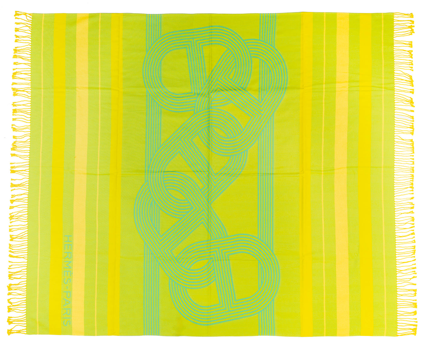 Hermes Beach Towel Pareo - Circuit 24 Chaine D Ancres - Lime Yellow - 132x167cm 100% Cotton Chevron Embroid - New - 2510111722
