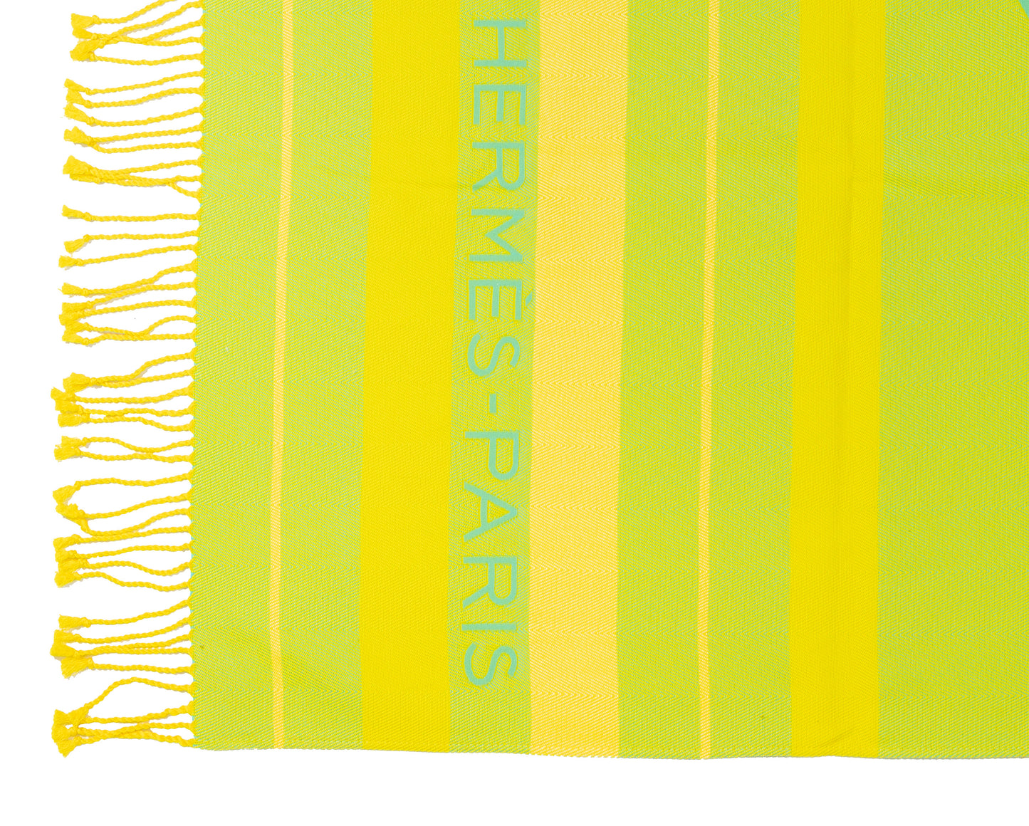 Hermes Beach Towel Pareo - Circuit 24 Chaine D Ancres - Lime Yellow - 132x167cm 100% Cotton Chevron Embroid - New - 2510111722