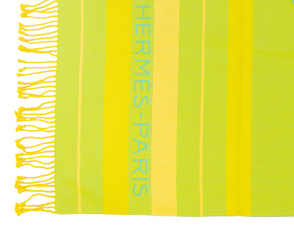 Hermes Beach Towel Pareo - Circuit 24 Chaine D Ancres - Lime Yellow - 132x167cm 100% Cotton Chevron Embroid - New - 2510111722