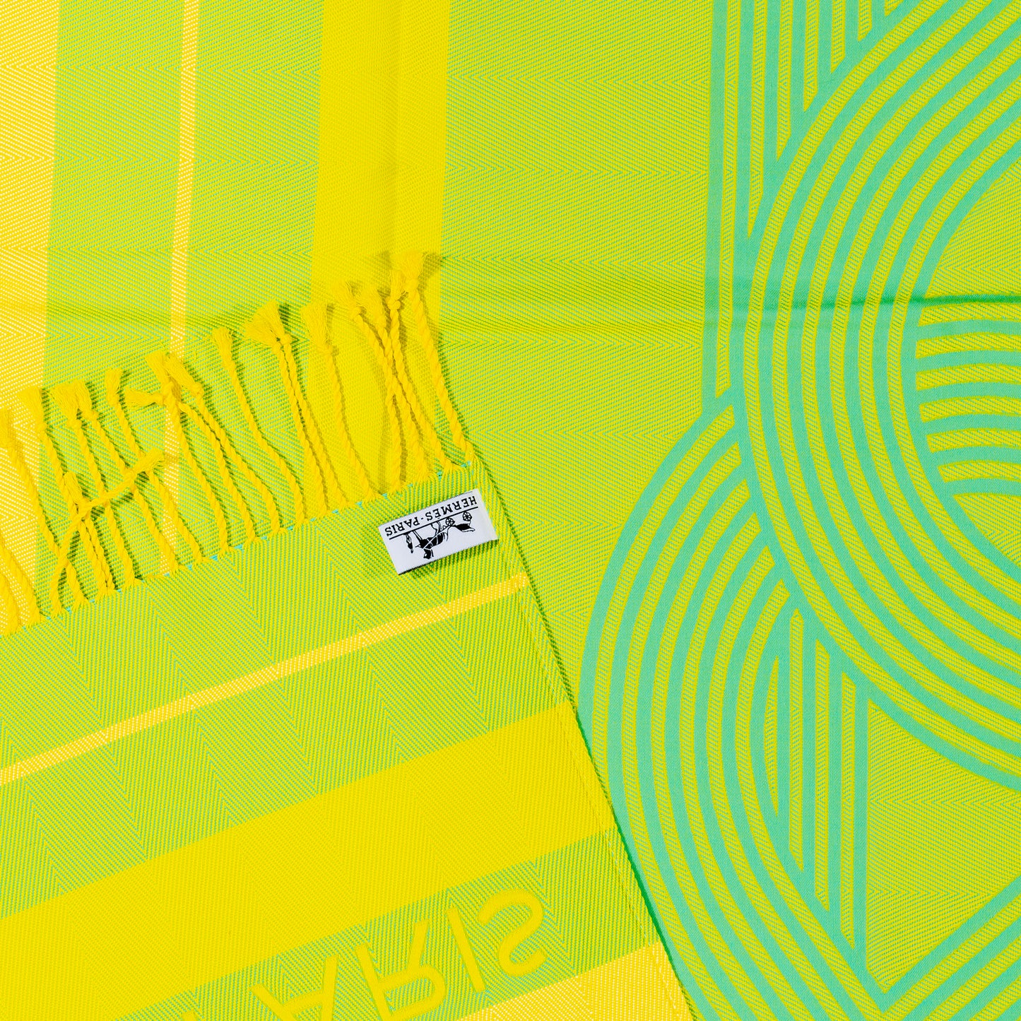Hermes Beach Towel Pareo - Circuit 24 Chaine D Ancres - Lime Yellow - 132x167cm 100% Cotton Chevron Embroid - New - 2510111722