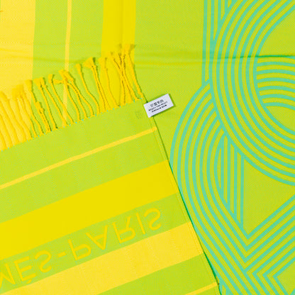 Hermes Beach Towel Pareo - Circuit 24 Chaine D Ancres - Lime Yellow - 132x167cm 100% Cotton Chevron Embroid - New - 2510111722
