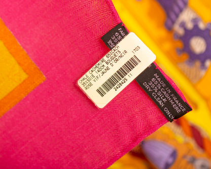 Hermes Shawl Bouquets Sellier - CS140 - Rose Vif Jaune Dor Noir - NEW
