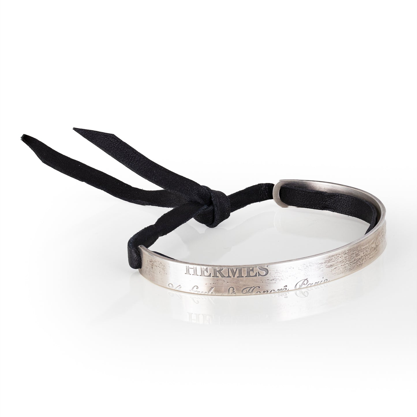 Bracelet Cartouche H - Solid Silver 925 - Veau Leather - 65-8mm - NWOTS 2402102101