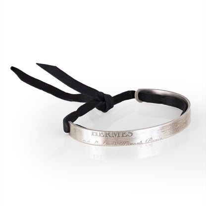 Bracelet Cartouche H - Solid Silver 925 - Veau Leather - 65-8mm - NWOTS 2402102101
