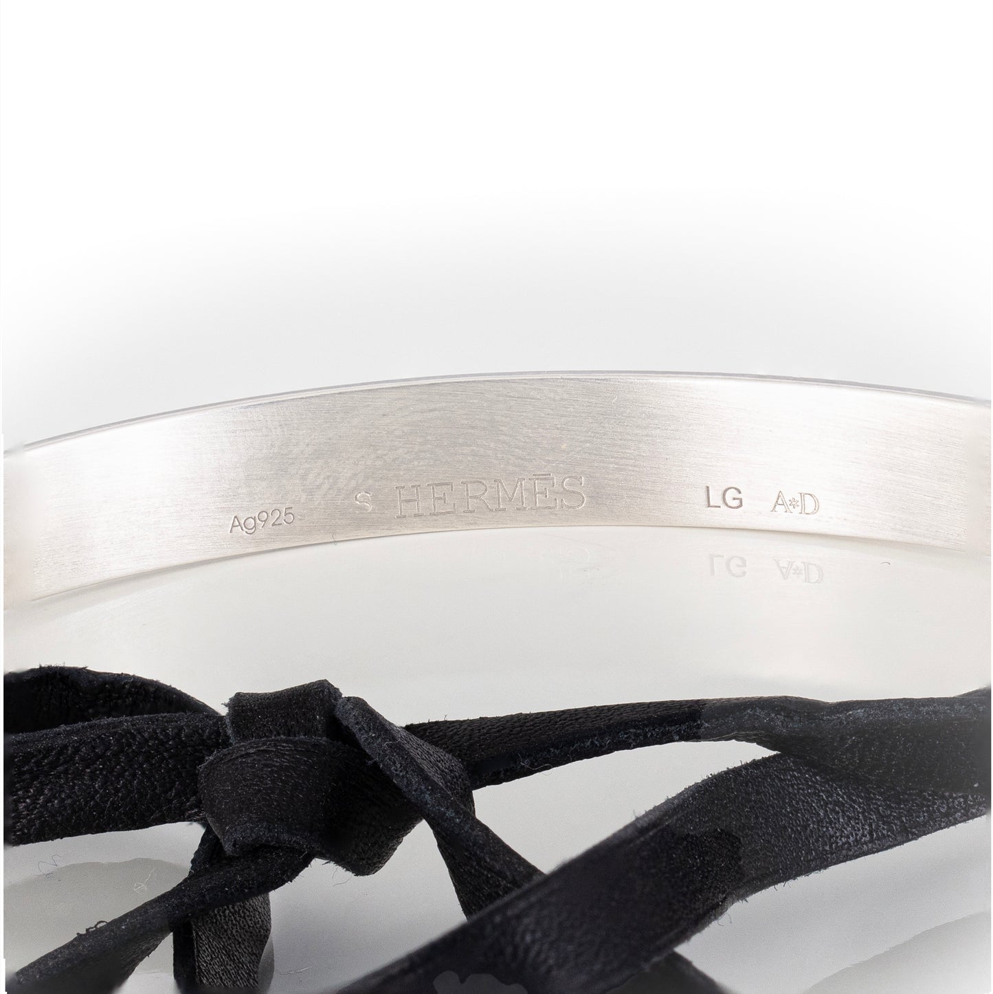 Bracelet Cartouche H - Solid Silver 925 - Veau Leather - 65-8mm - NWOTS 2402102101