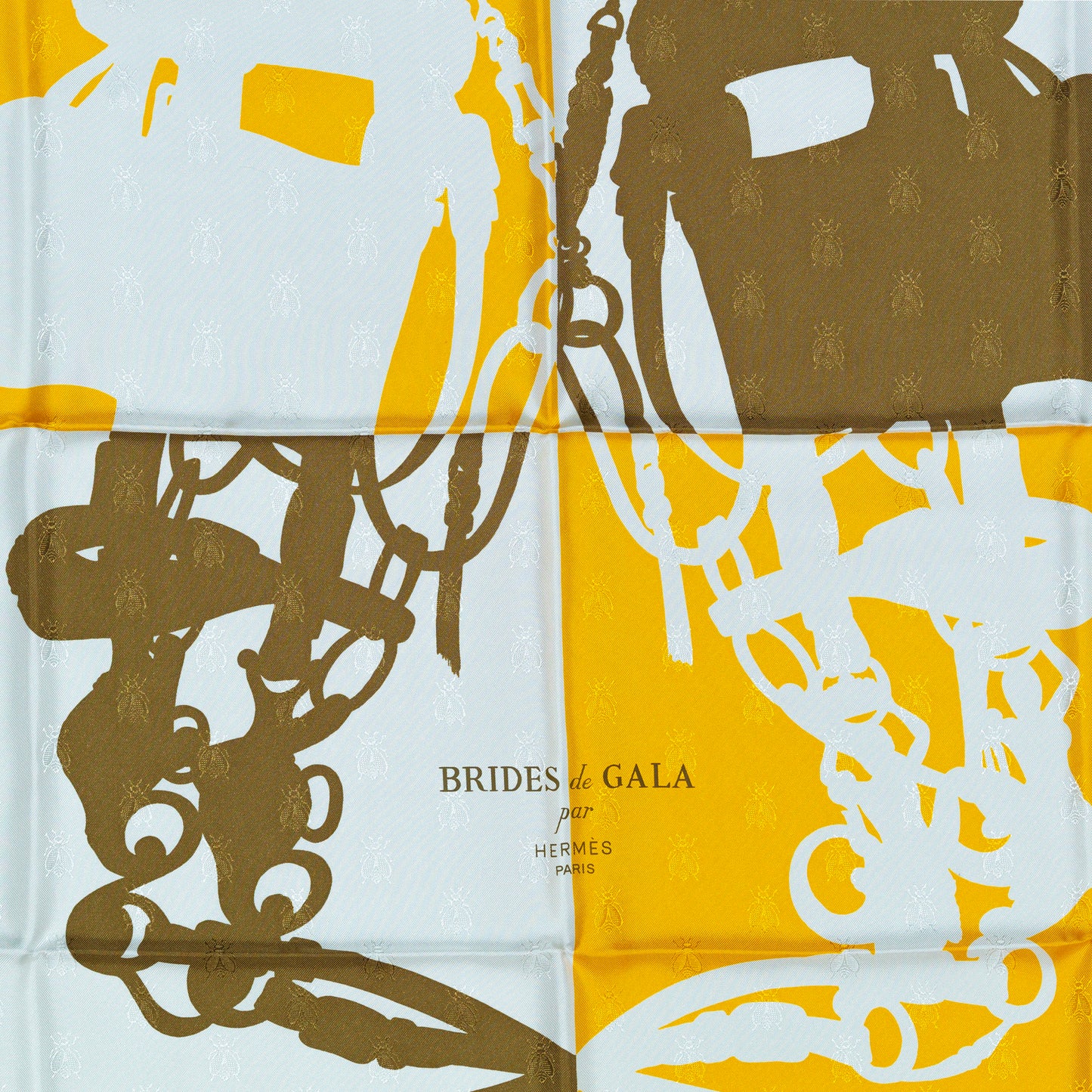 Hermes Scarf Bride De Gala Quadri Tattoo Jacquard Yellow White brown - NWCT RARE - 2404281434