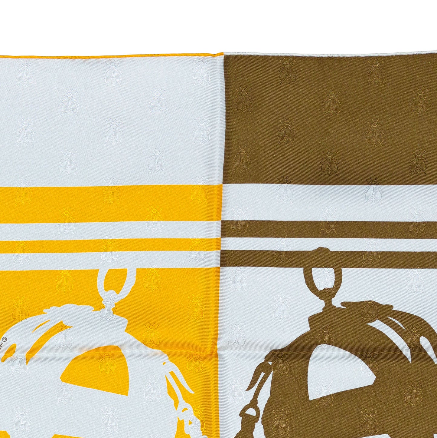 Hermes Scarf Bride De Gala Quadri Tattoo Jacquard Yellow White brown - NWCT RARE - 2404281434