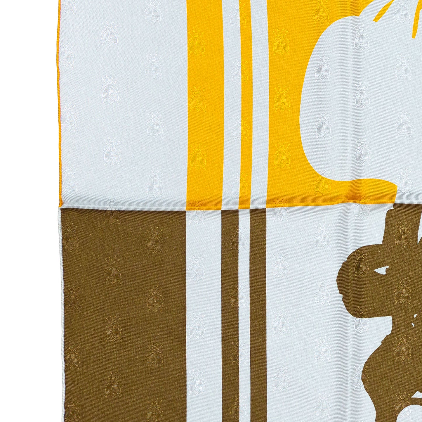 Hermes Scarf Bride De Gala Quadri Tattoo Jacquard Yellow White brown - NWCT RARE - 2404281434