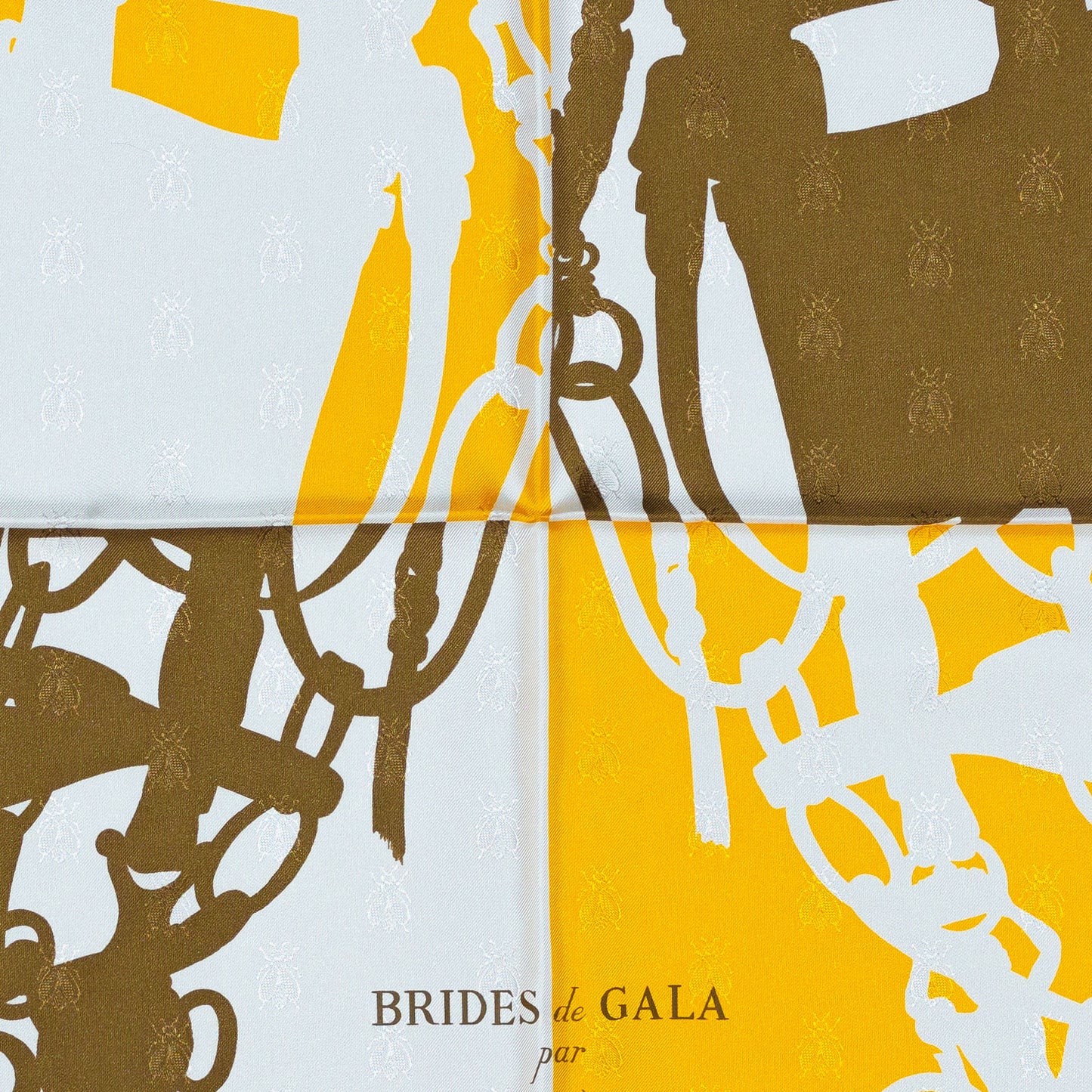 Hermes Scarf Bride De Gala Quadri Tattoo Jacquard Yellow White brown - NWCT RARE - 2404281434